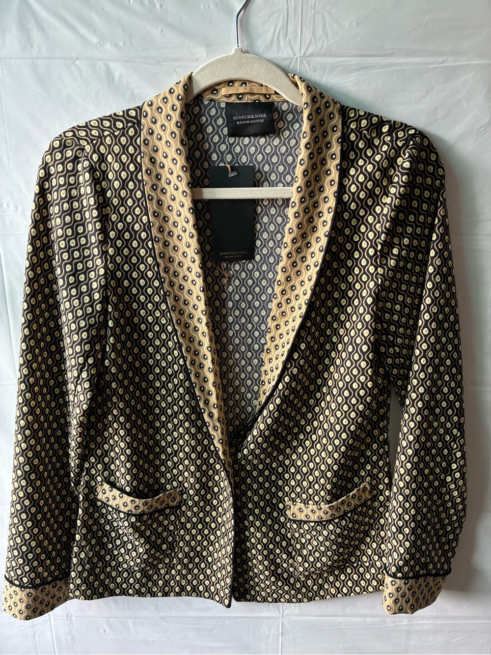 Scotch & Soda Black and Cream Geometric Shawl Collar Blazer